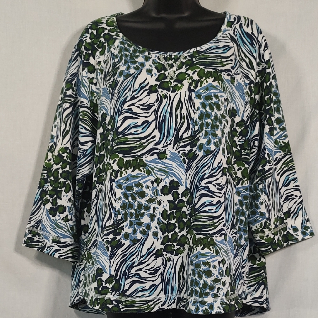 Women's Green And Blue Patterned Top